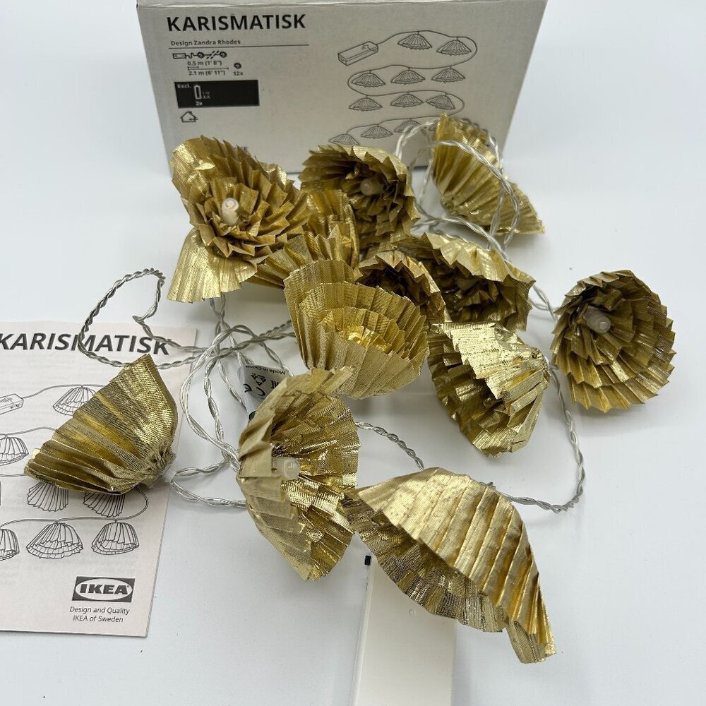 Ikea Karismatisk String Lights Gold Foil Flower Battery Operated